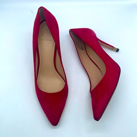 Tory Burch Red/ Kir Royal Suede leather Greenwich pump 85mm 8.5 - Picture 1 of 8